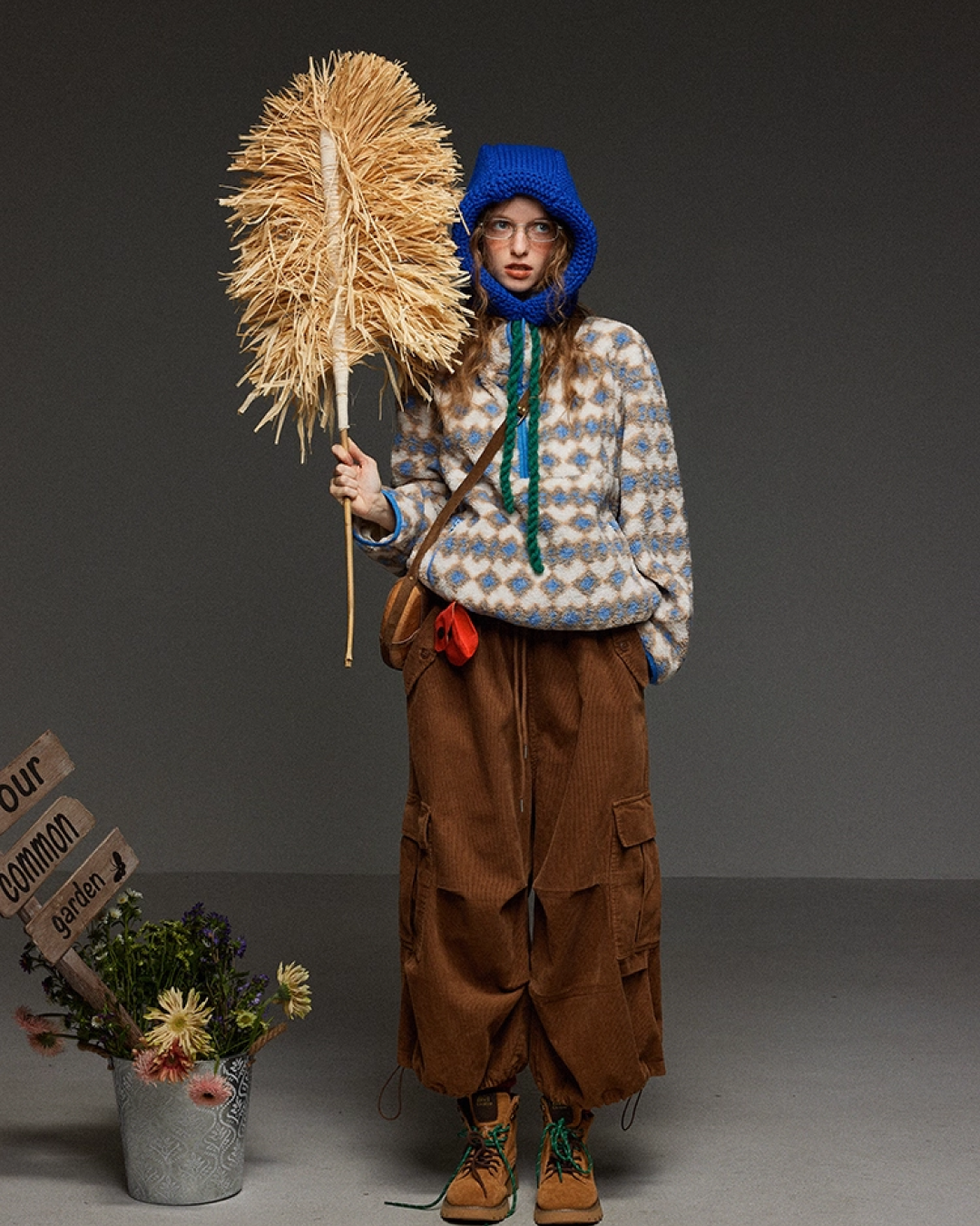 Argyle Pattern Wool Half Zip LG0017