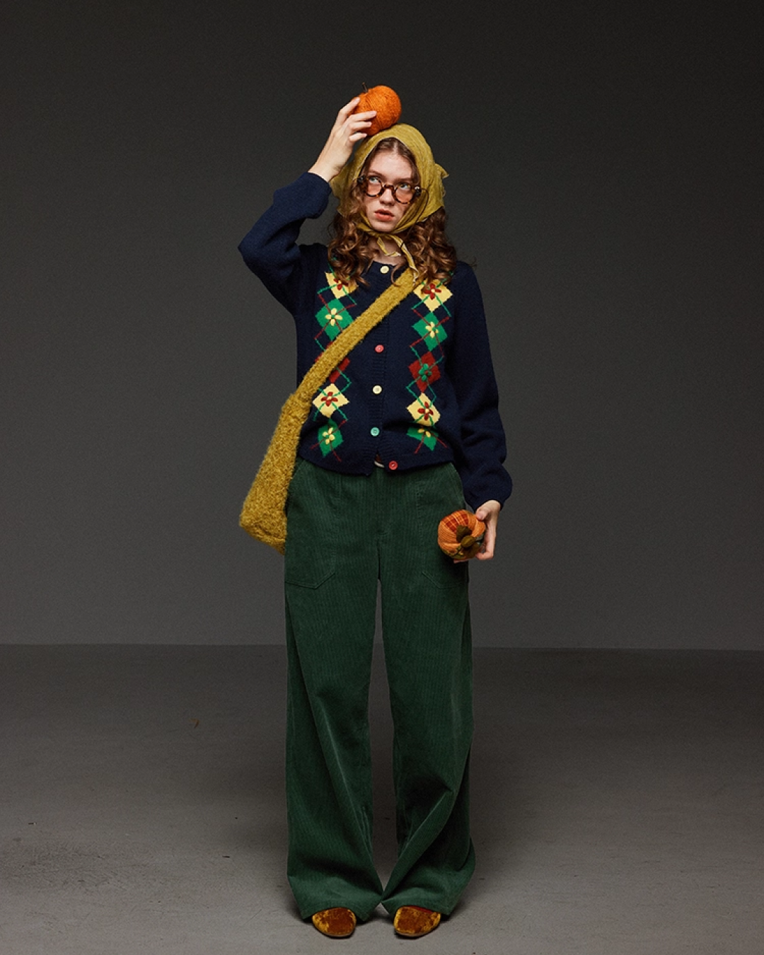 Pateern Color Button Knit LG0023