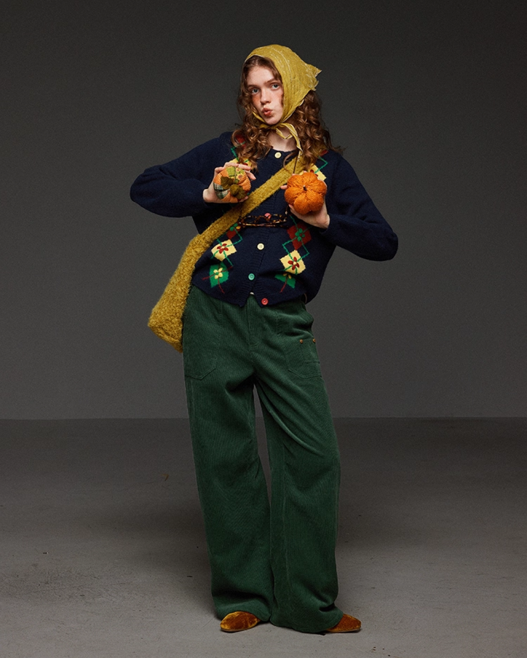 Pateern Color Button Knit LG0023