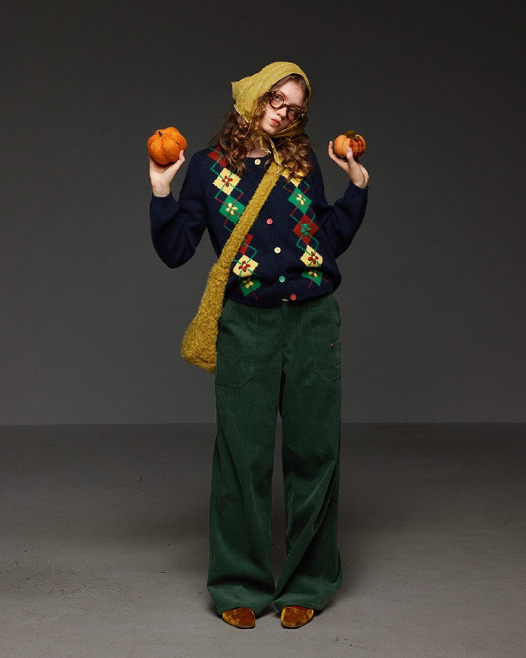 Pateern Color Button Knit LG0023