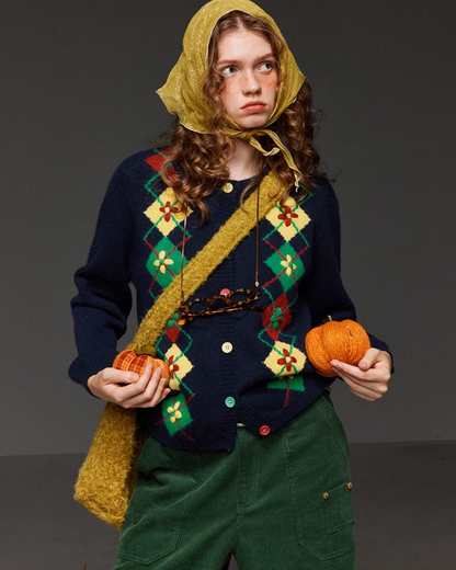 Pateern Color Button Knit LG0023