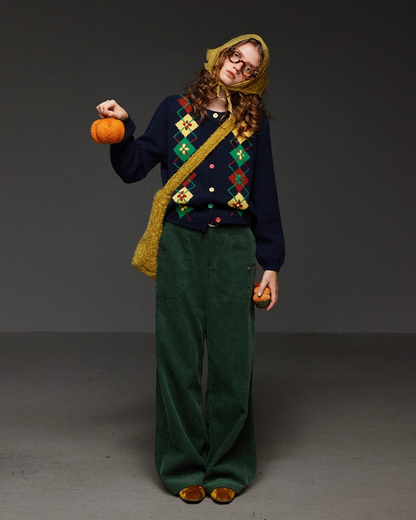 Pateern Color Button Knit LG0023