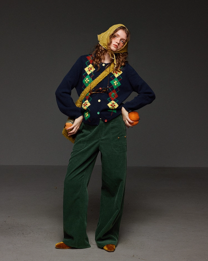 Pateern Color Button Knit LG0023