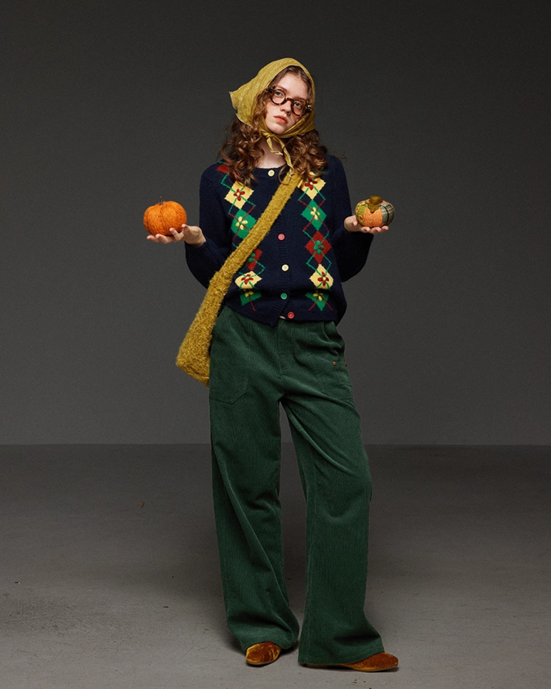 Pateern Color Button Knit LG0023