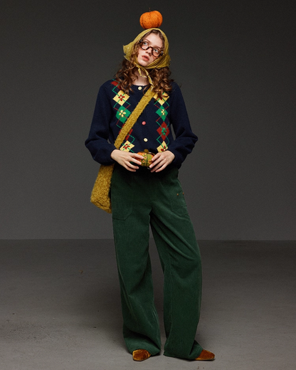 Pateern Color Button Knit LG0023