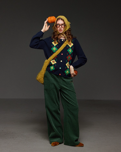 Pateern Color Button Knit LG0023