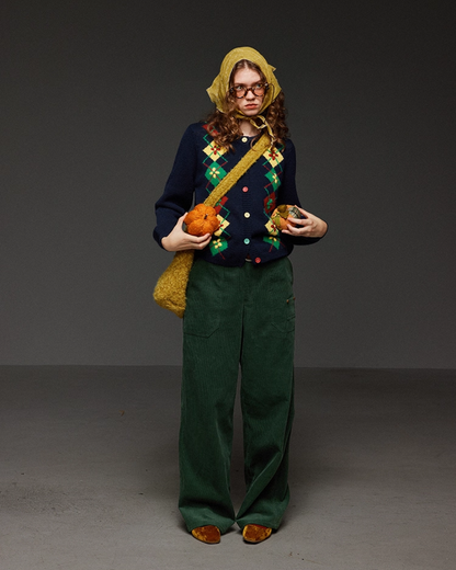 Pateern Color Button Knit LG0023