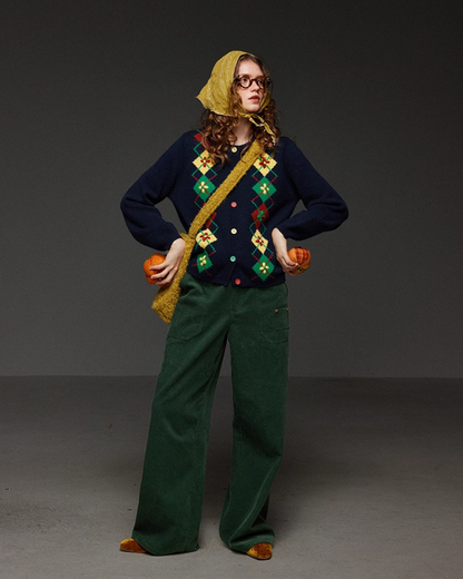 Pateern Color Button Knit LG0023