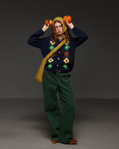 Pateern Color Button Knit LG0023