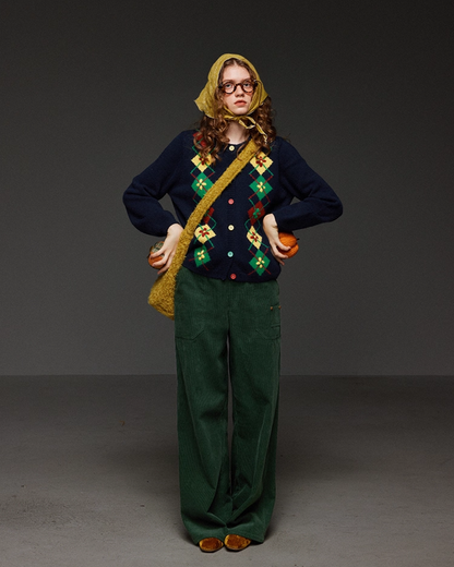 Pateern Color Button Knit LG0023