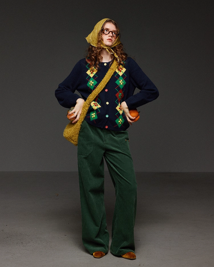 Pateern Color Button Knit LG0023