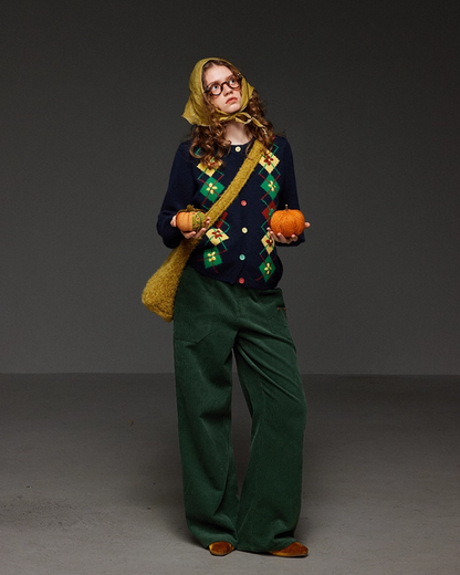 Pateern Color Button Knit LG0023