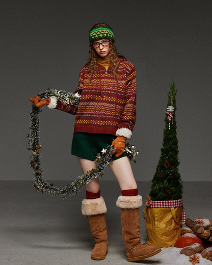 Pattern Knit Zip Hoodie LG0025