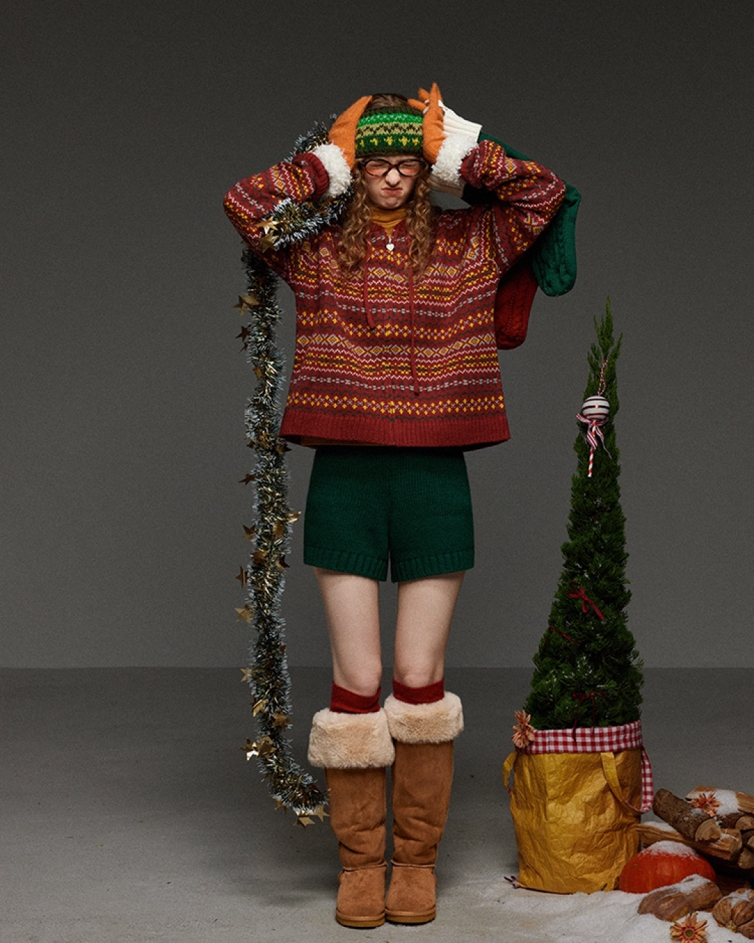 Pattern Knit Zip Hoodie LG0025