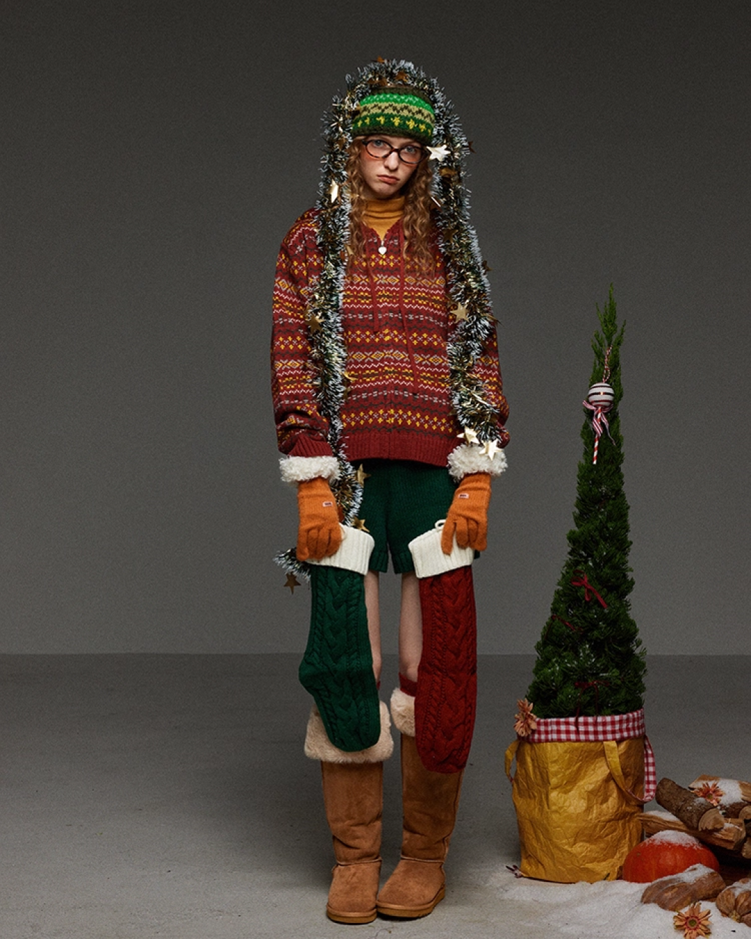 Pattern Knit Zip Hoodie LG0025