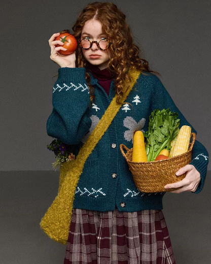 Retro Flower Pattern Knit Shirt LG0036