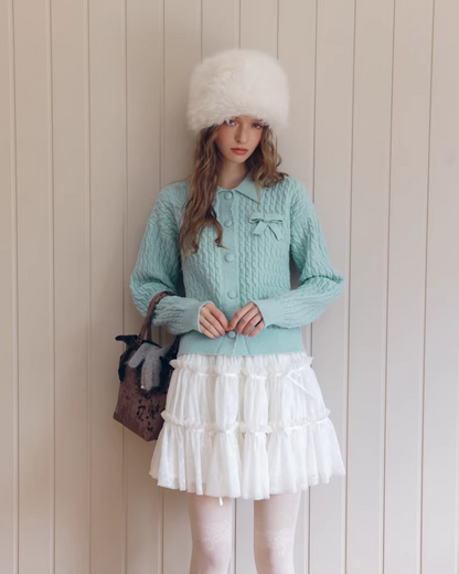 Skyblue Chest Ribbon Knit Shirt IS0008