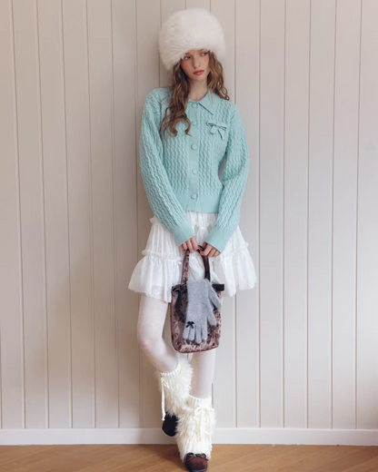 Skyblue Chest Ribbon Knit Shirt IS0008