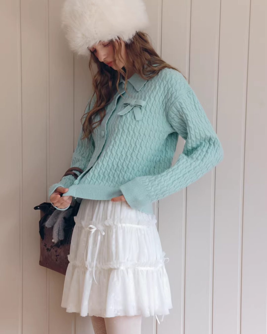 Skyblue Chest Ribbon Knit Shirt IS0008