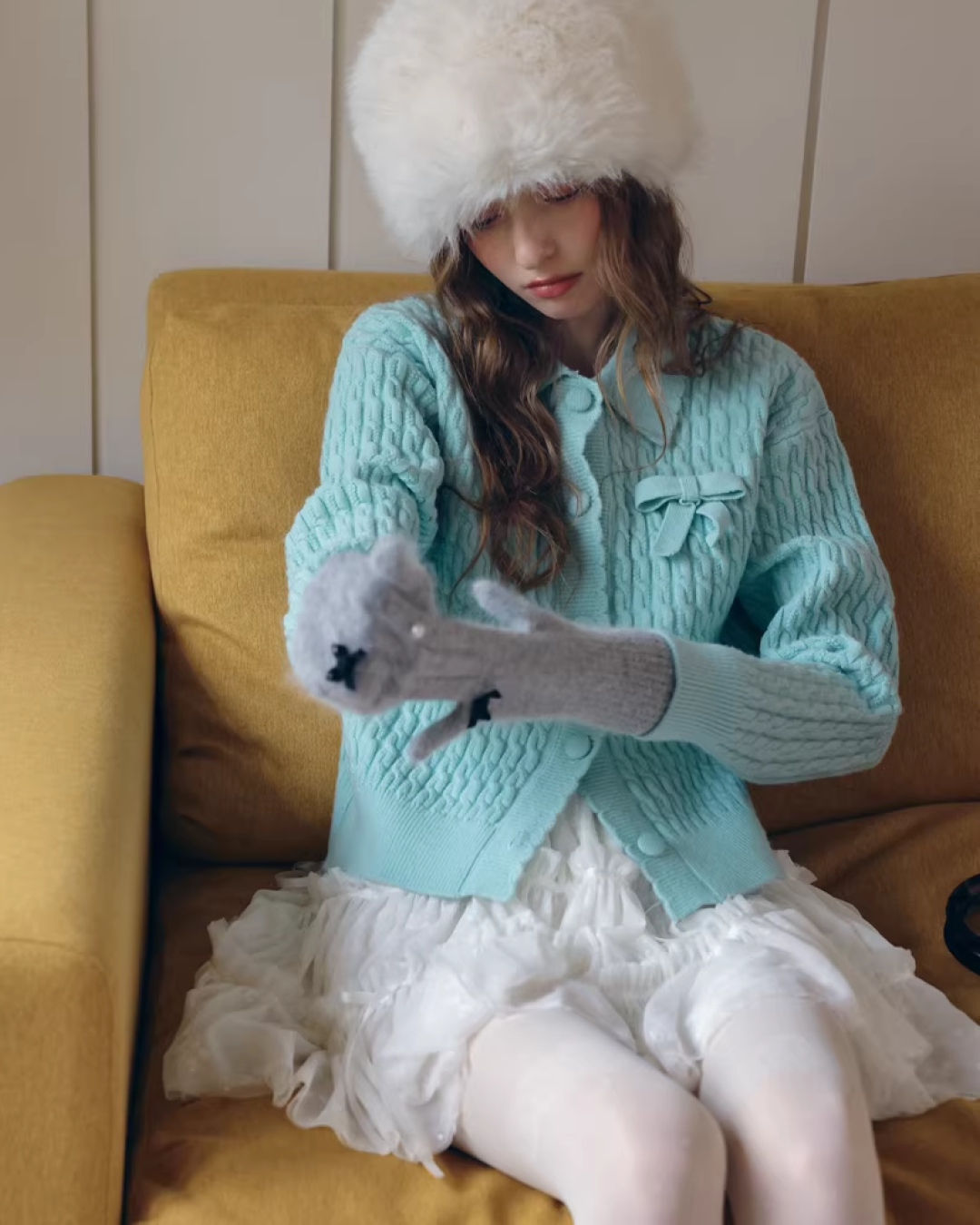 Skyblue Chest Ribbon Knit Shirt IS0008