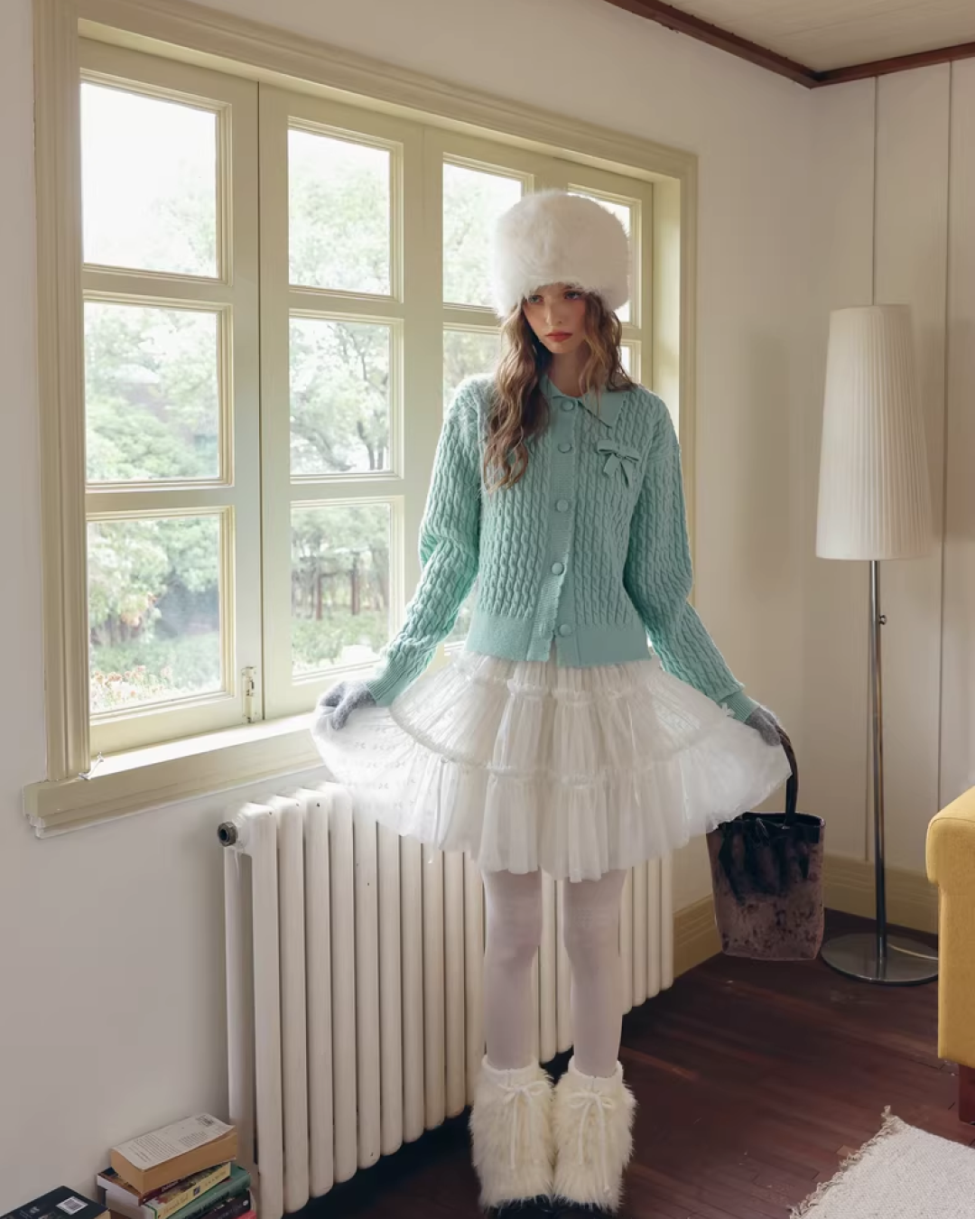 Skyblue Chest Ribbon Knit Shirt IS0008