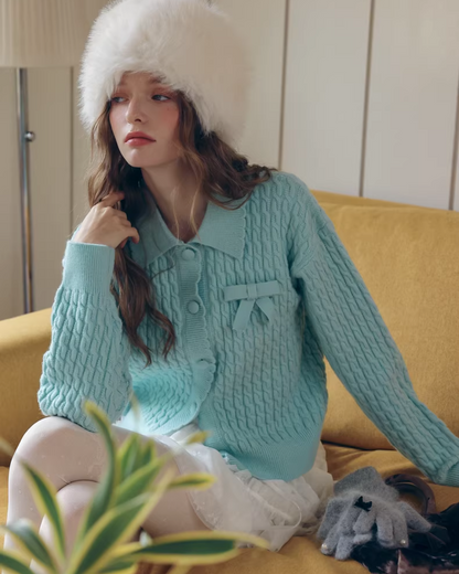 Skyblue Chest Ribbon Knit Shirt IS0008