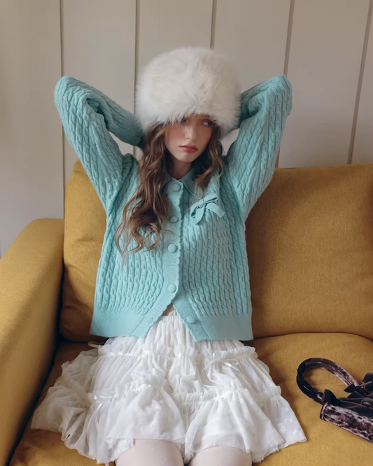 Skyblue Chest Ribbon Knit Shirt IS0008