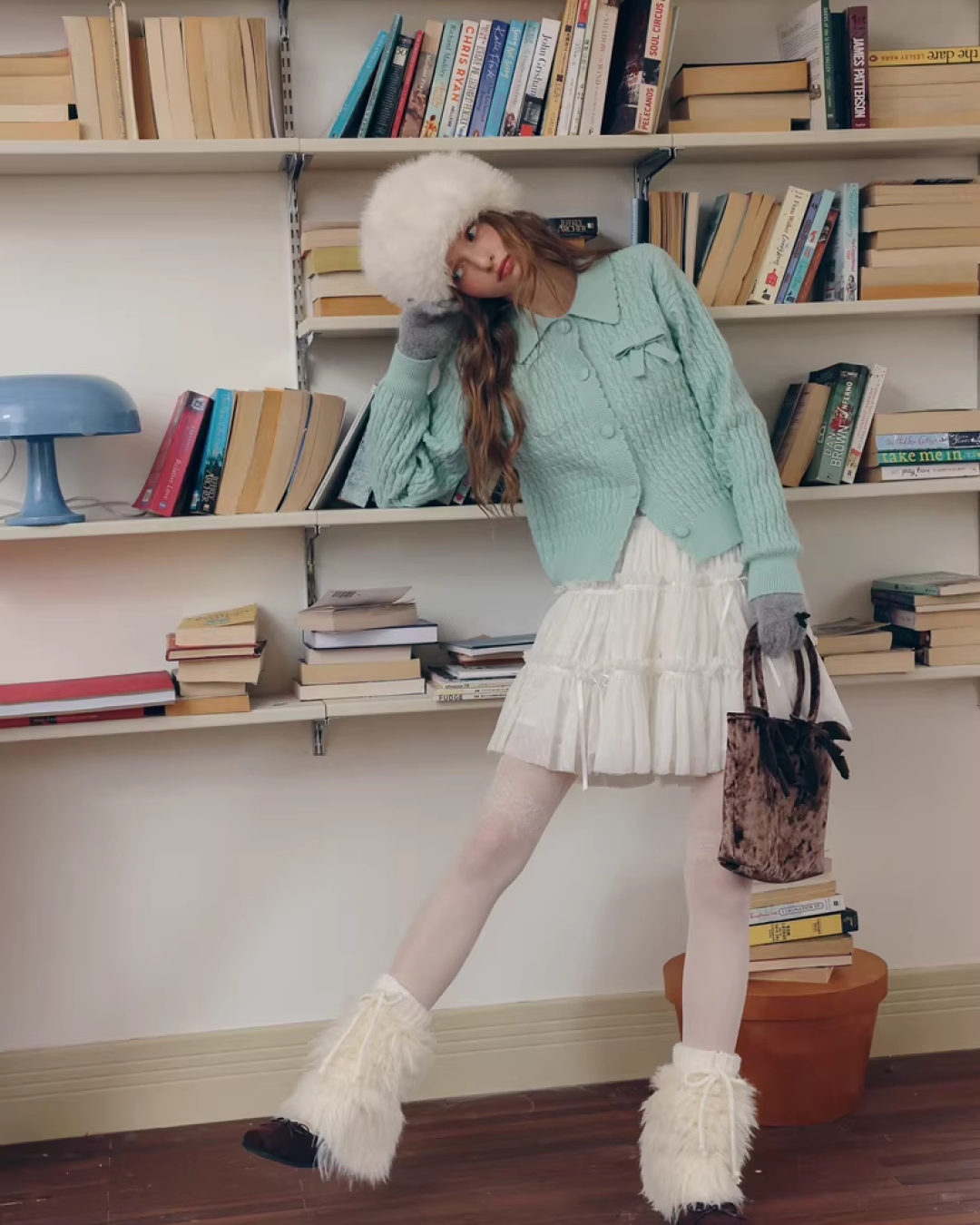 Skyblue Chest Ribbon Knit Shirt IS0008