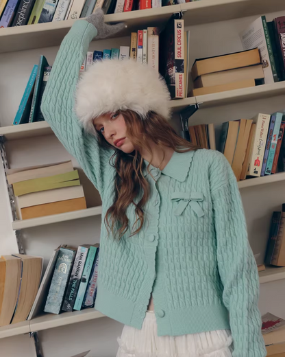 Skyblue Chest Ribbon Knit Shirt IS0008