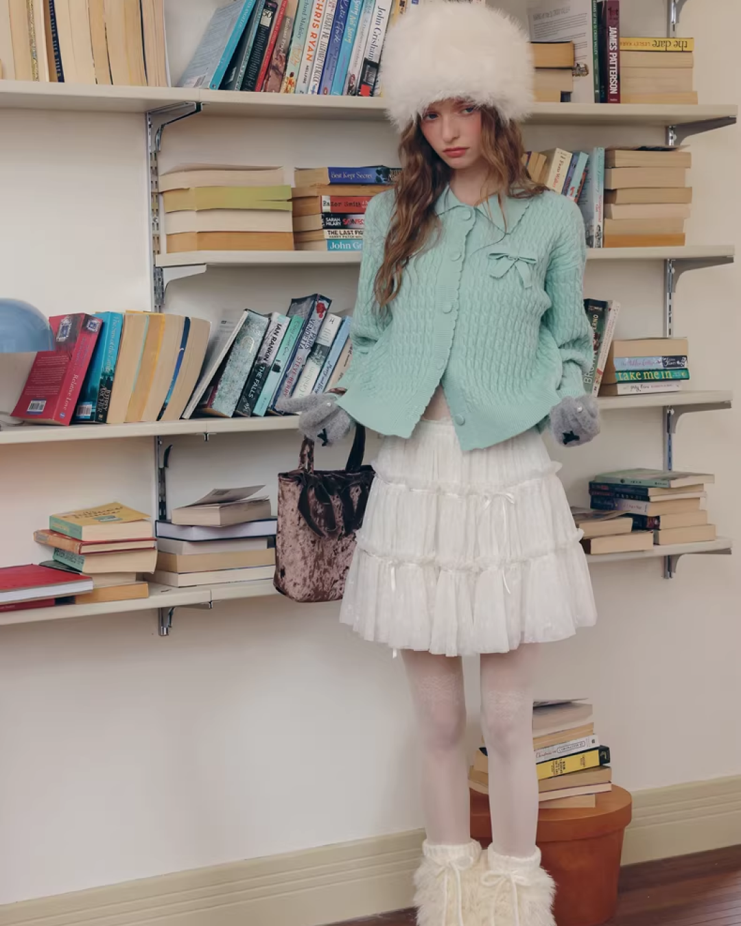 Skyblue Chest Ribbon Knit Shirt IS0008