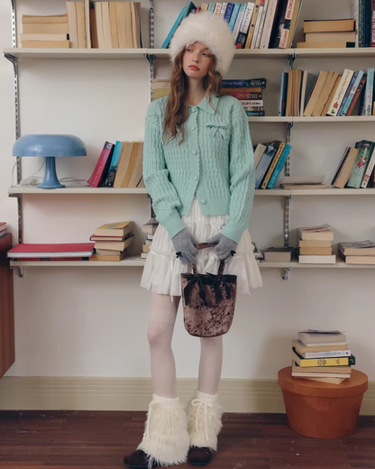 Skyblue Chest Ribbon Knit Shirt IS0008