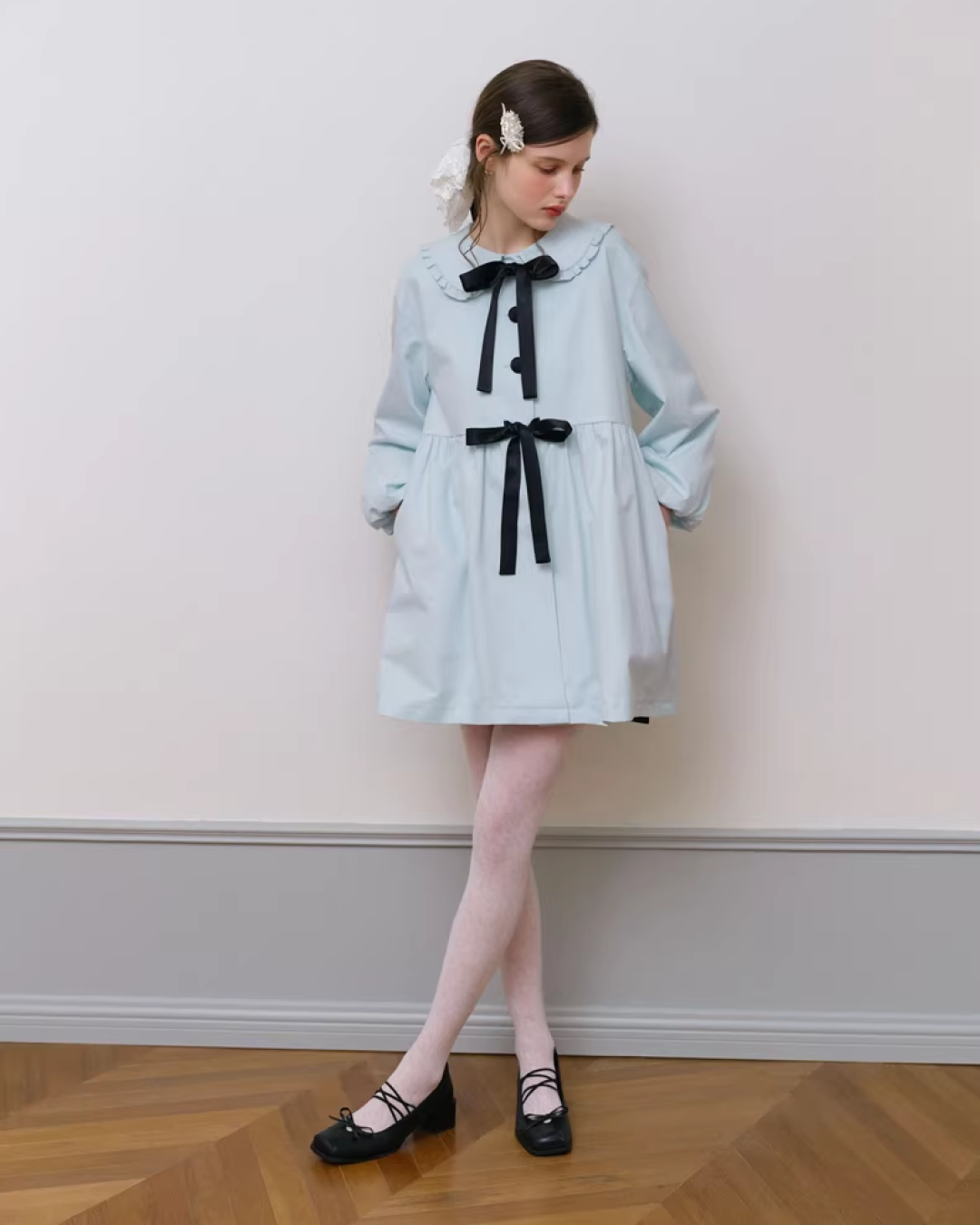 Ribbon Balloon Sleeve Jacket IS0006