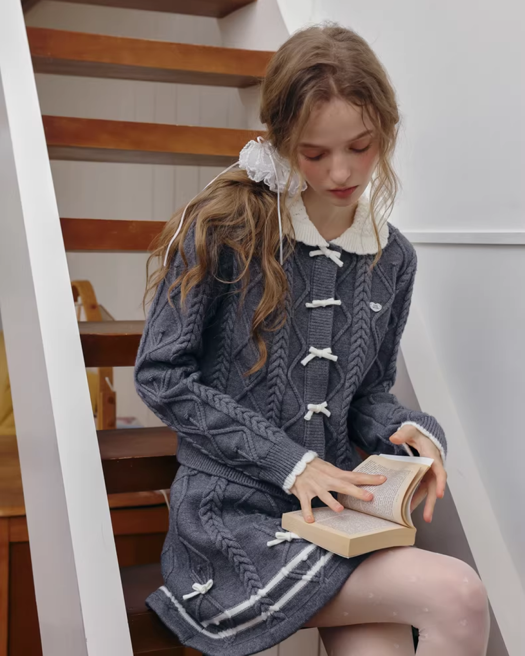 Gray Ribbon Knit Matching cloth IS0001