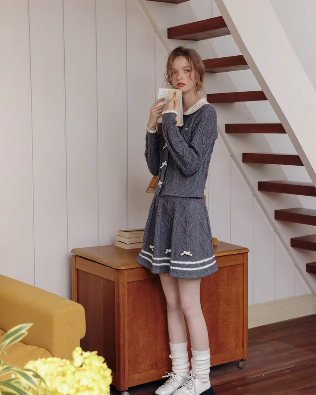 Gray Ribbon Knit Matching cloth IS0001