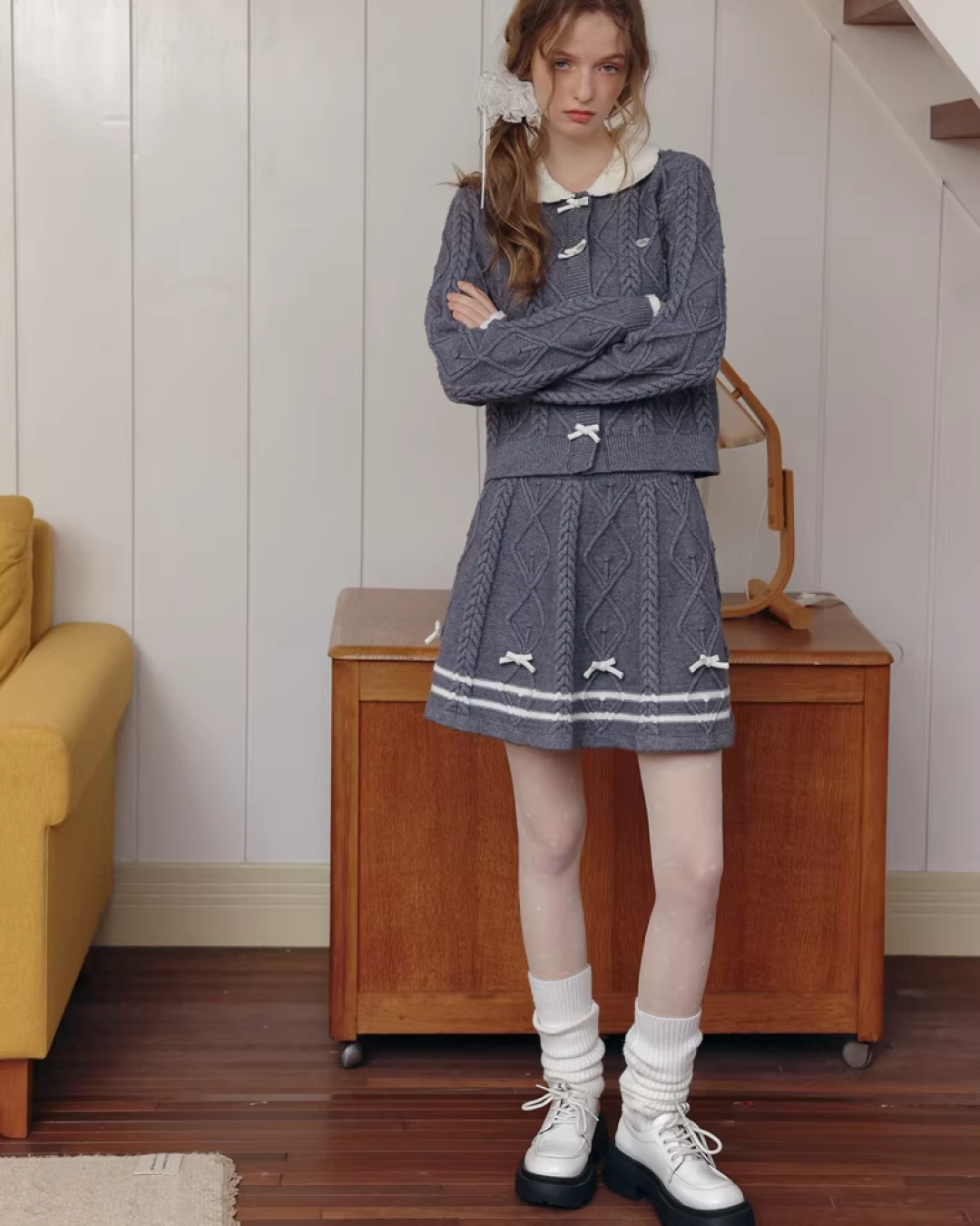 Gray Ribbon Knit Matching cloth IS0001