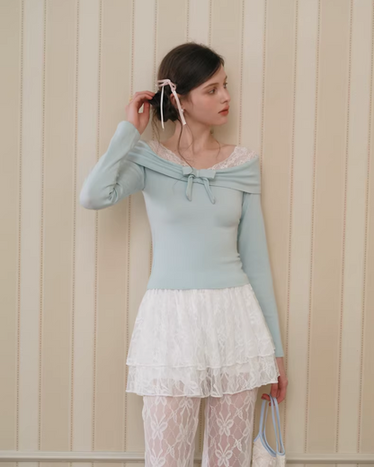 Lace Off-shoulder Ribbon Knit IS0004