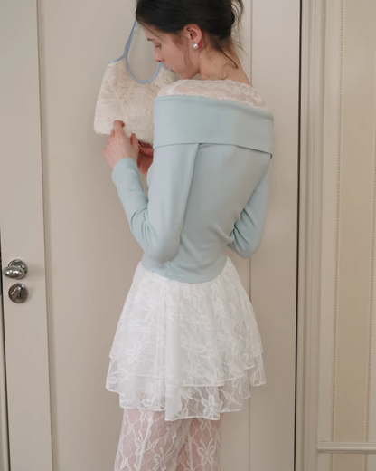 Lace Off-shoulder Ribbon Knit IS0004