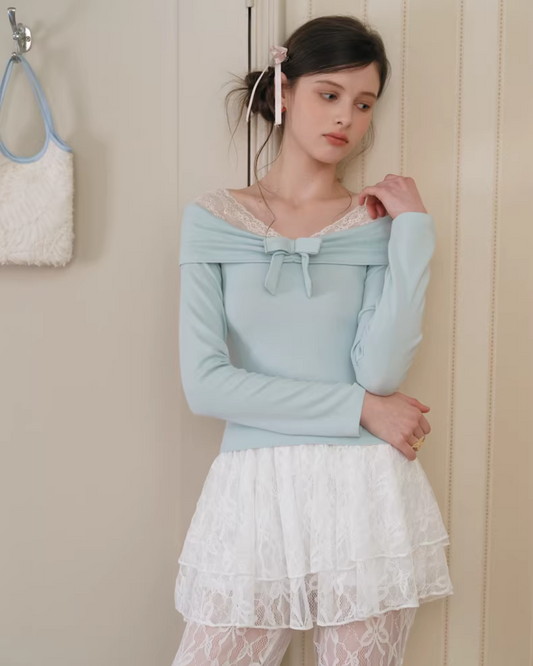 Lace Off-shoulder Ribbon Knit IS0004