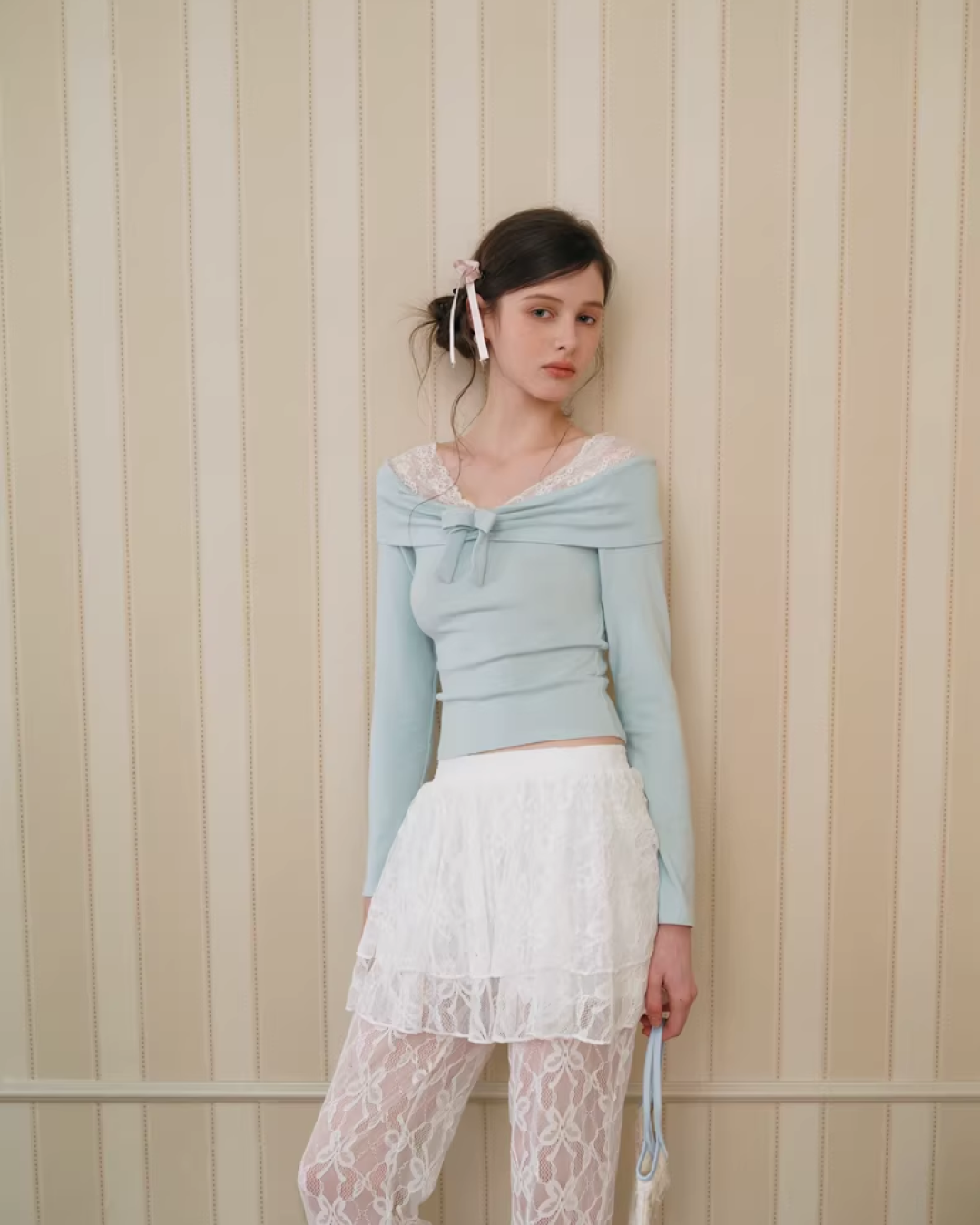 Lace Off-shoulder Ribbon Knit IS0004