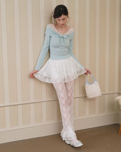 Lace Off-shoulder Ribbon Knit IS0004