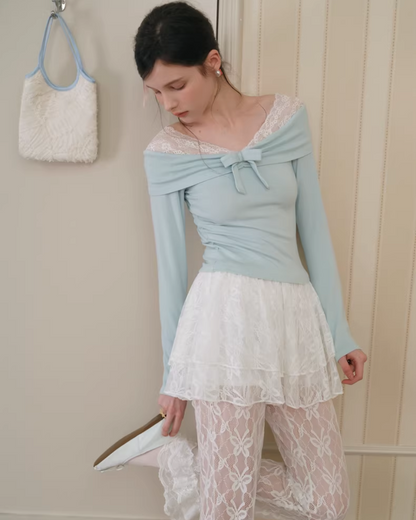 Lace Off-shoulder Ribbon Knit IS0004