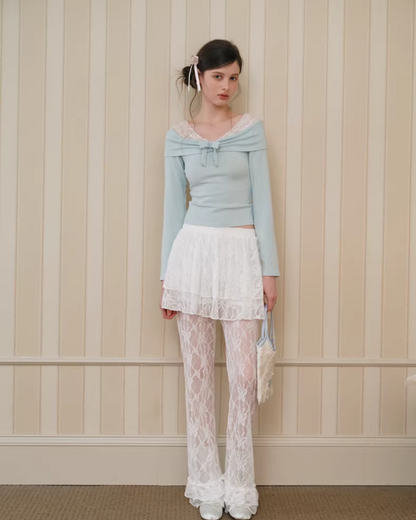 Lace Off-shoulder Ribbon Knit IS0004