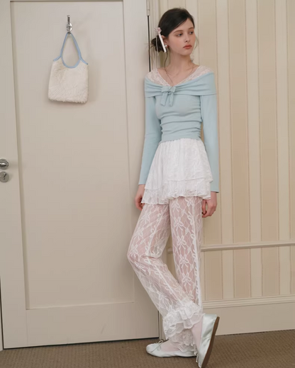 Lace Off-shoulder Ribbon Knit IS0004