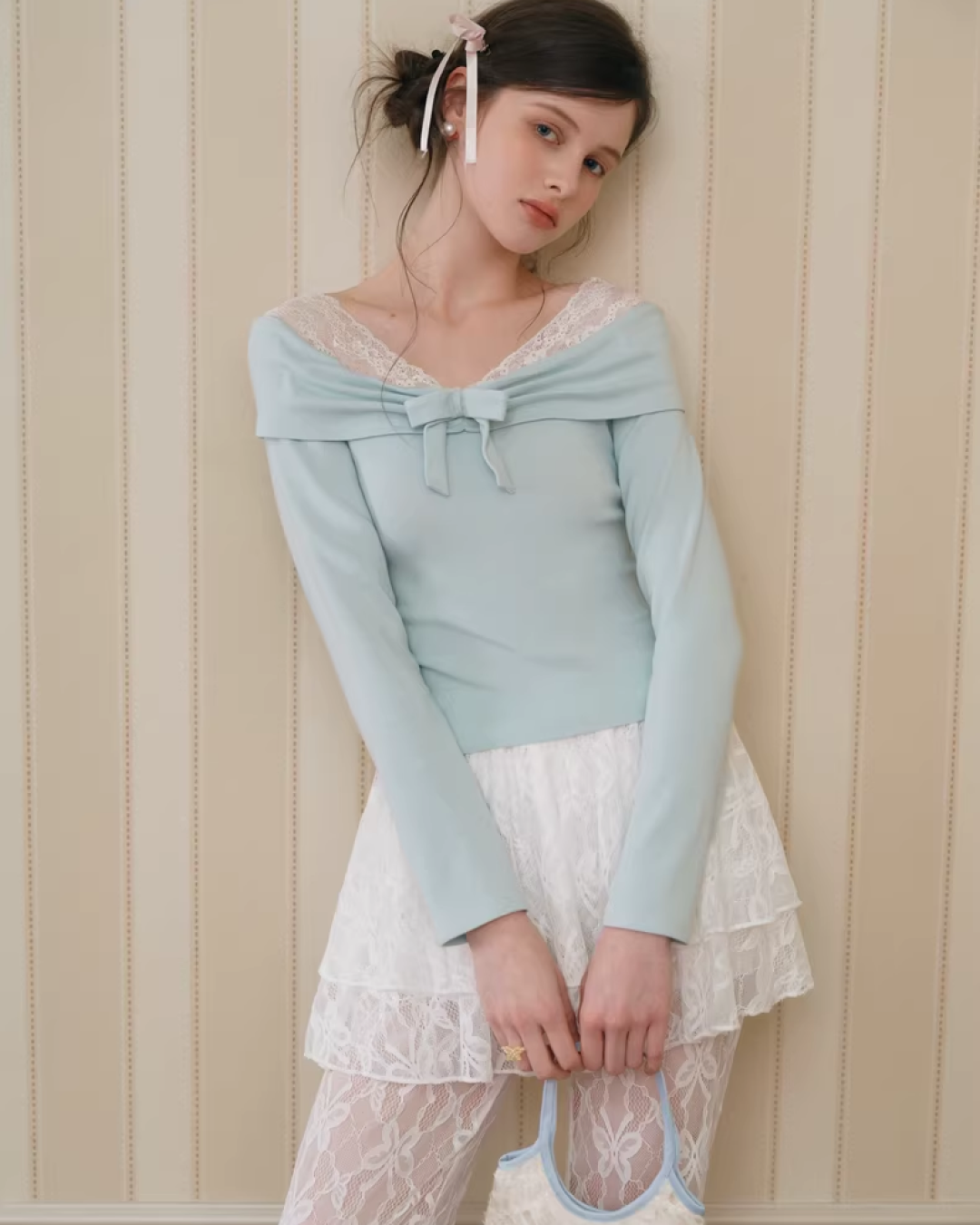 Lace Off-shoulder Ribbon Knit IS0004