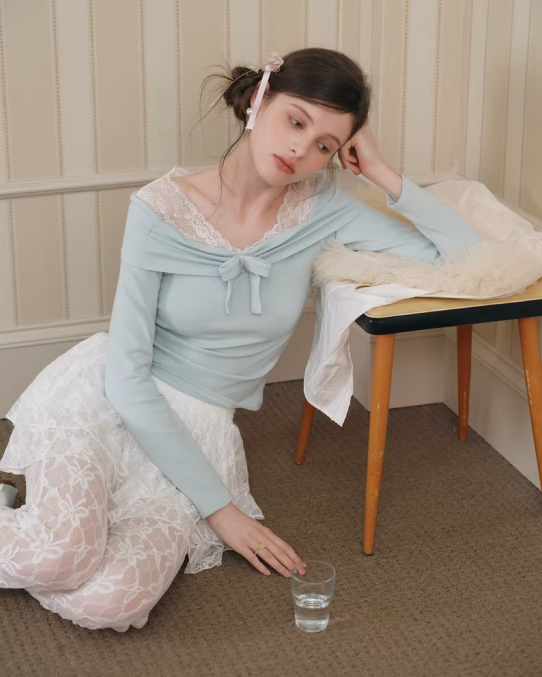 Lace Off-shoulder Ribbon Knit IS0004