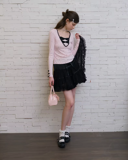 Ribbon Pink Layer Tops IS0005