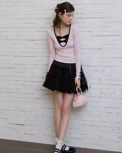 Ribbon Pink Layer Tops IS0005