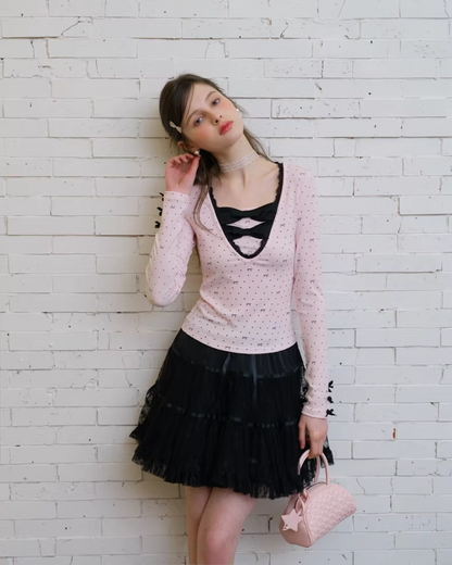 Ribbon Pink Layer Tops IS0005