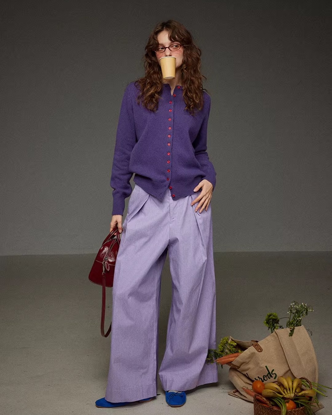 Tuck Wide Purple Pants LG0041