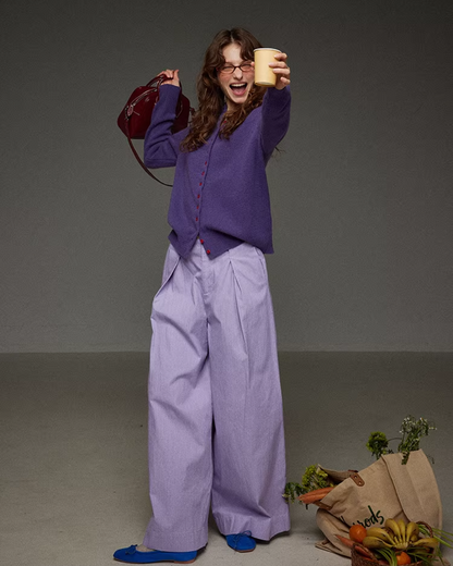 Tuck Wide Purple Pants LG0041